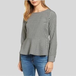 Halogen Women's Gingham Peplum Cotton Top by Nordstrom